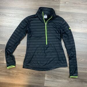 Nike Pro Dri-Fit 1/2 Zip Pullover Jacket Black Striped Activewear Women’s Sz M